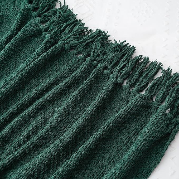BATTILO HOME Forest Green Throw Blanket for Couch, Knit Christmas Throw Blanket Versatile for Chair, Super Soft Warm Green Christmas Blanket with Tassels for Bed, Sofa and Living Room, 60" x 80"