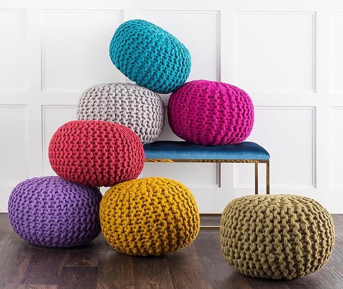 Mark&Day Pouf Ottoman, Haidershofen Texture Taupe Round Pouf Foot Rest for Living Room, Bedroom and Boho Home Decor (14"x20"x20")