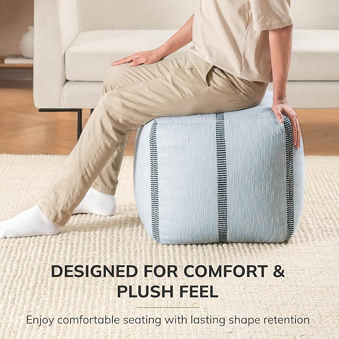 Anji Mountain 100% Handmade & Handcrafted Comfortable Home Décor Pouf Ottoman Footrest for Living Room, Bedroom, Nursery, Kidsroom, Patio Furniture - (20" x 20" x 20" - Omphalodes)