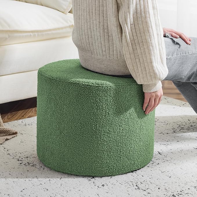 Bezseller Soft Boucle Pouf Ottoman, Comfortable Foot Rest, Full Foam Filling Footstool for Living Room, Bedroom, Lightweight Comfort and Charm Floor Poof Seating Perfect to Rest Your Feet, Green