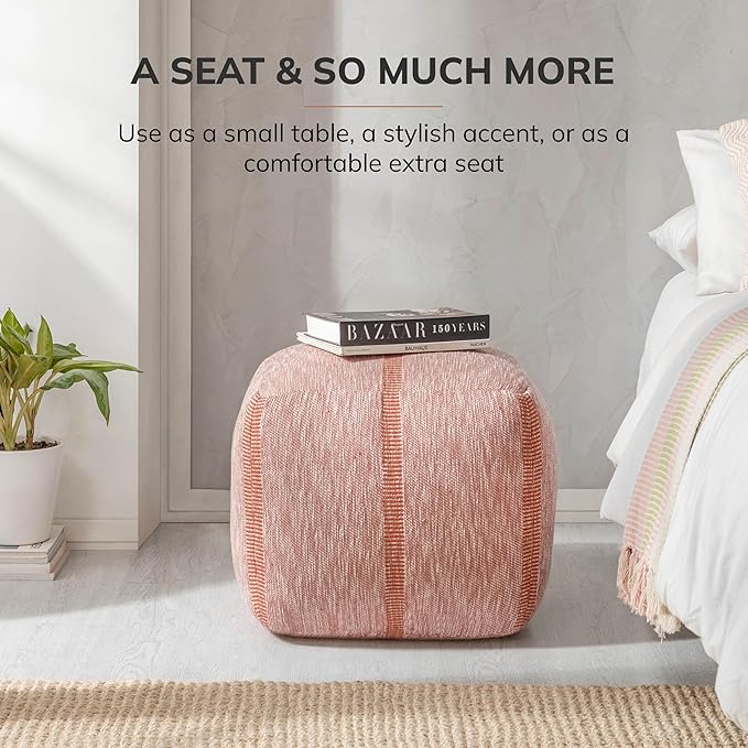 Anji Mountain 100% Handmade & Handcrafted Comfortable Home Décor Pouf Ottoman Footrest for Living Room, Bedroom, Nursery, Kidsroom, Patio Furniture - (20" x 20" x 20" - Mahogany Rose)