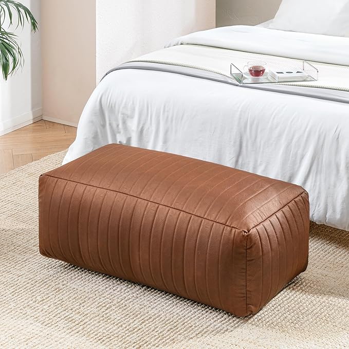 Anji Mountain 100% Handmade & Handcrafted Comfortable Home Décor Bench Pouf Ottoman Footrest for Living Room, Bedroom, Nursery, Kidsroom, Patio Furniture - (42" x 22" x 17" - Cognac)