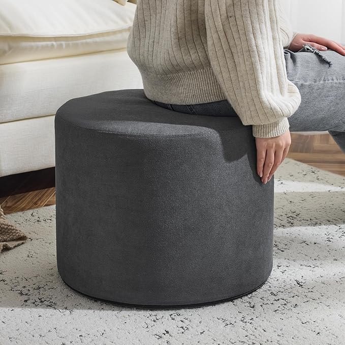 Bezseller Soft Boucle Pouf Ottoman, Comfortable Foot Rest, Full Foam Filling Footstool for Living Room, Bedroom, Lightweight Comfort and Charm Floor Poof Seating Perfect to Rest Your Feet, Grey-2