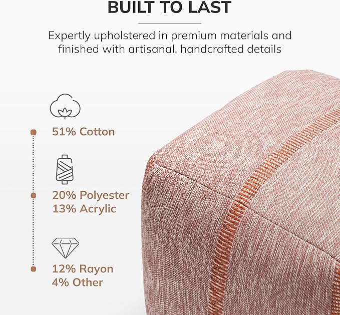 Anji Mountain 100% Handmade & Handcrafted Comfortable Home Décor Pouf Ottoman Footrest for Living Room, Bedroom, Nursery, Kidsroom, Patio Furniture - (20" x 20" x 20" - Mahogany Rose)