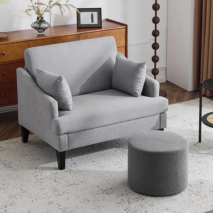 Bezseller Soft Boucle Pouf Ottoman, Comfortable Foot Rest, Full Foam Filling Footstool for Living Room, Bedroom, Lightweight Comfort and Charm Floor Poof Seating Perfect to Rest Your Feet, Grey
