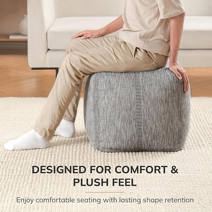 Anji Mountain 100% Handmade & Handcrafted Comfortable Home Décor Pouf Ottoman Footrest for Living Room, Bedroom, Nursery, Kidsroom, Patio Furniture - (20" x 20" x 20" - Tofy)