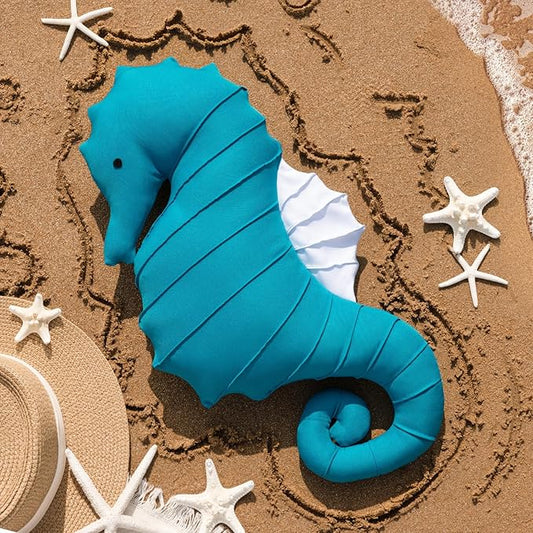 Phantoscope Outdoor Sea Horse Shaped Throw Pillow, Decorative Waterproof Pillows for Outdoor Patio Furniture, Beach Cushion Pillows, Lake Blue 23 x 9.5 Inches