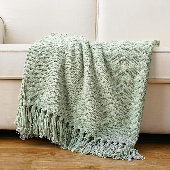 BATTILO HOME Sage Green Throw Blanket for Couch, Knit Sage Throw Blanket Versatile for Couch, Super Soft Warm Spring Blanket for Bed Sofa, 50"x60"