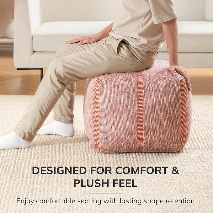 Anji Mountain 100% Handmade & Handcrafted Comfortable Home Décor Pouf Ottoman Footrest for Living Room, Bedroom, Nursery, Kidsroom, Patio Furniture - (20" x 20" x 20" - Mahogany Rose)