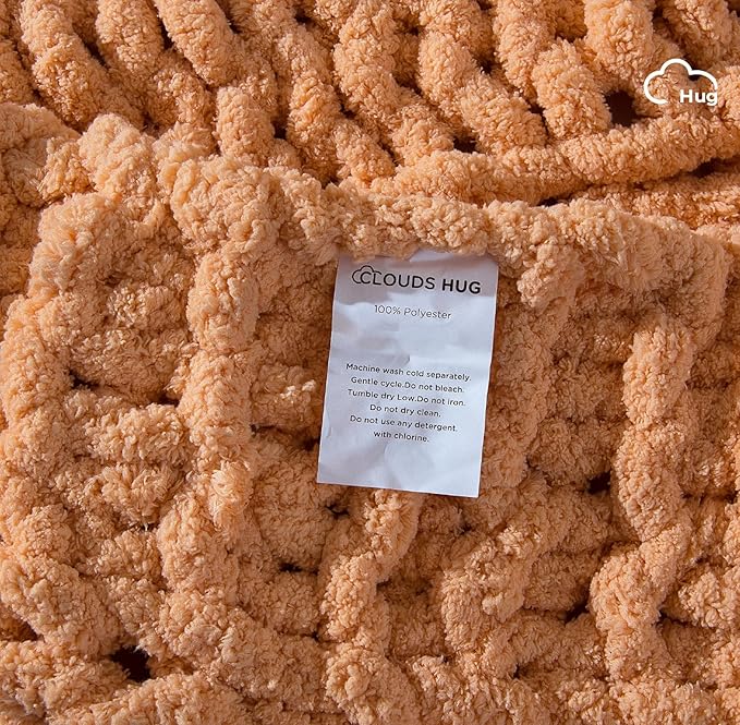 Chunky Knit Blanket Throw - 100% Hand Knitted Chunky Throw Blanket for Couch, Thick and Warm Blanket for Winter, Light Yellow, 50x60 Inches