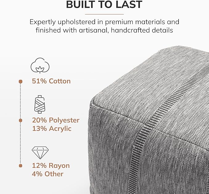 Anji Mountain 100% Handmade & Handcrafted Comfortable Home Décor Pouf Ottoman Footrest for Living Room, Bedroom, Nursery, Kidsroom, Patio Furniture - (20" x 20" x 20" - Tofy)