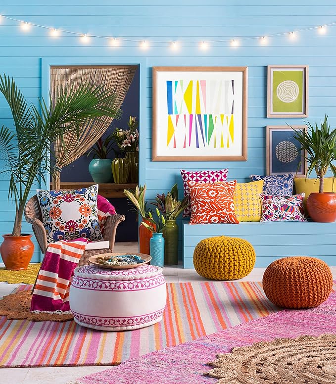 Mark&Day Pouf Ottoman, Haidershofen Texture Mustard Round Pouf Foot Rest for Living Room, Bedroom and Boho Home Decor (14"x20"x20")