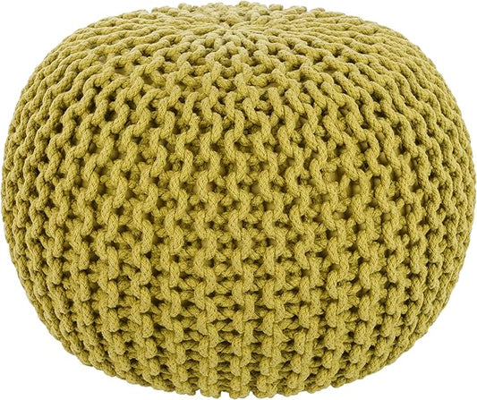 Mark&Day Pouf Ottoman, Harmannsdorf Texture Lime Round Pouf Foot Rest for Living Room, Bedroom and Boho Home Decor (14"x20"x20")