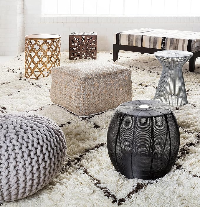 Mark&Day Pouf Ottoman, Haidershofen Texture Taupe Round Pouf Foot Rest for Living Room, Bedroom and Boho Home Decor (14"x20"x20")