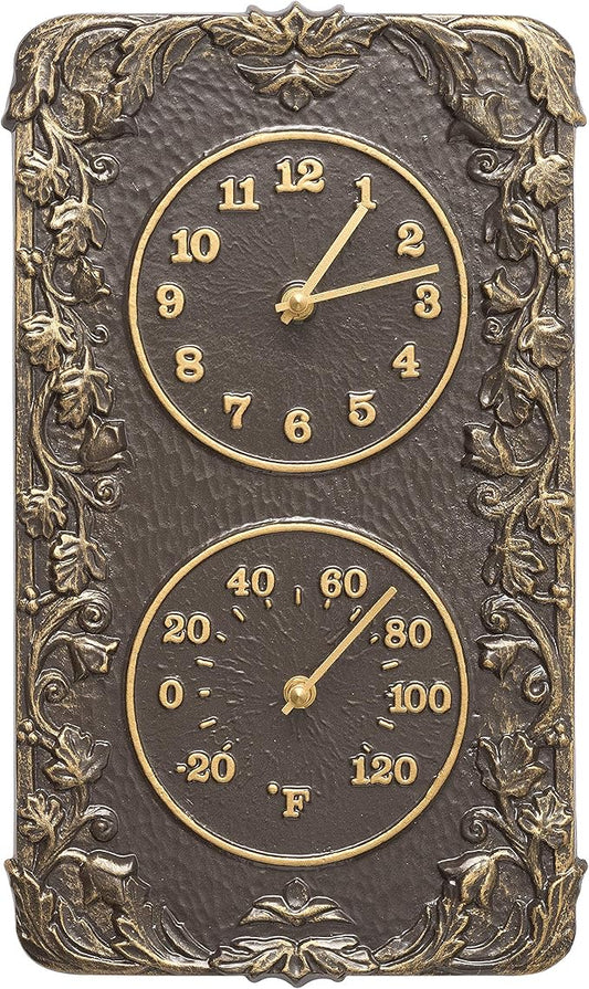 Acanthus Indoor Outdoor Wall Clock & Thermometer Made from Solid cast Aluminum