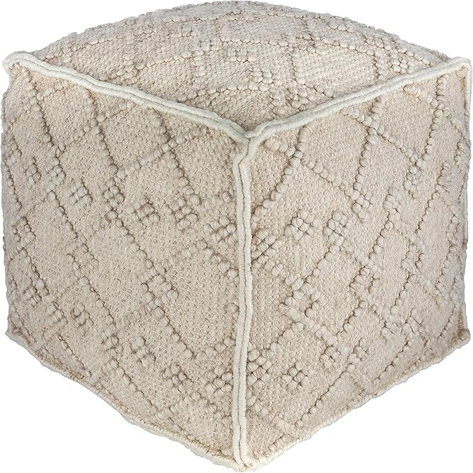 Mark&Day Pouf Ottoman, Lanzendorf Bohemian/Global White Cube Pouf Foot Rest for Living Room, Bedroom and Boho Home Decor (18"x18"x18")