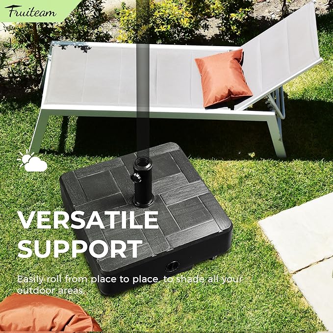 FRUITEAM 155lb Capacity Fillable Portable Umbrella Base with Wheels,Patio Umbrella Base Heavy Duty, Square Market Stand for Patio,Outdoor,Deck w/ 4 Wheels, 2 Locks, 1 Knobs, Wind-Resistant Design